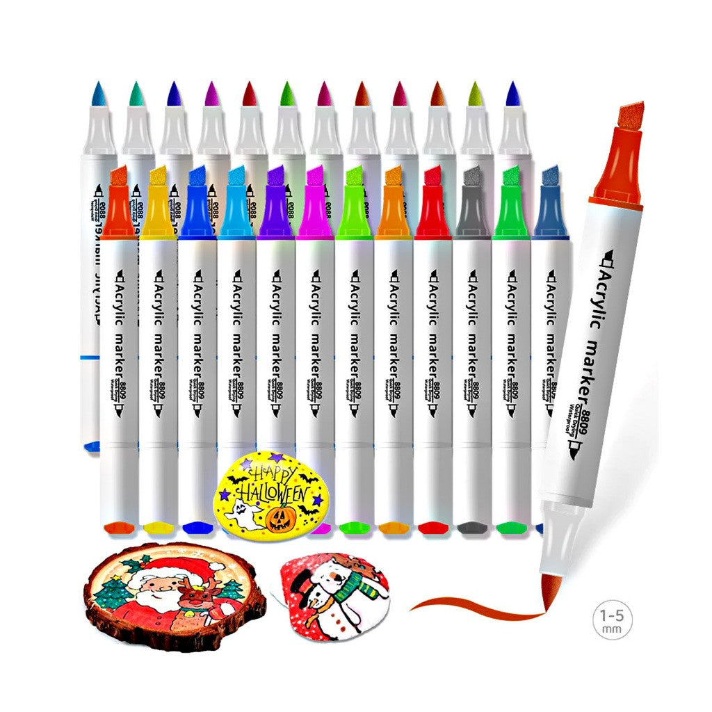 [WETAS] AW1988 Twin Nib Acrylic Marker Set 12 / 24 Warna | Dual Tip Art Walker Acrylic Pen Waterproof | Student & Artis