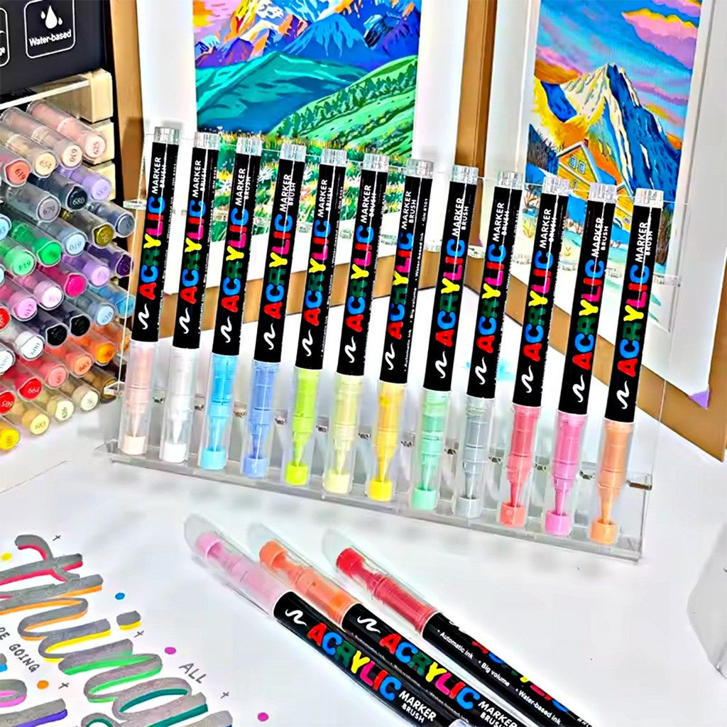 [WETAS] AW1956 Acrylic Brush Marker Set Acrylic Marker Set  (12 / 24 / 36 / 48 Colours)