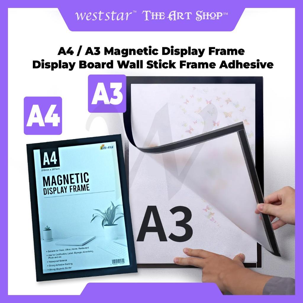 [WE-ARTS] A4 / A3 Magnetic Display Frame Magnetic Display Board Wall Stick Frame Photo Certificate Office Adhesive