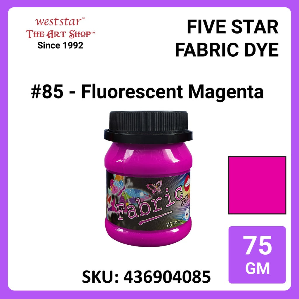 Five Star Fabric Dye 75gm - Standard Color | Clothes DIY Stationery Paint Dye Shirt Batik Fashion Design Office Colouring Colour Tie-Dye Stamping Textiles