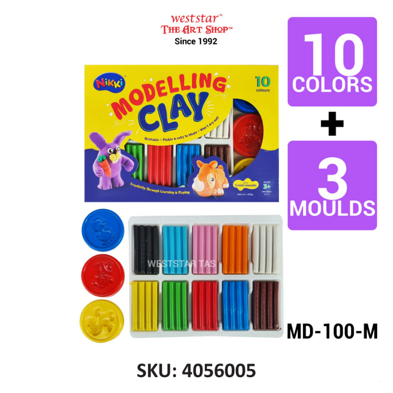 Nikki Clay , Plasticine (MD-100-M) | 5 Colors + 3 Moulds (Suitable for Kids 3+)