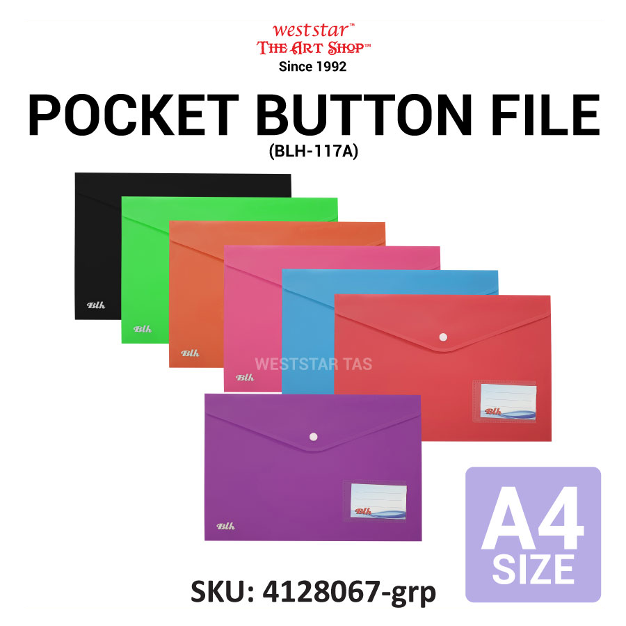 A4 Pocket Button File , Document Folder, Document Wallet (BLH-117A)