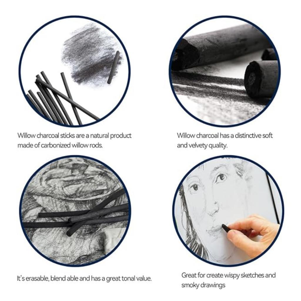 [WE-ARTS] UA Natural Charcoal Jumbo Stick Charcoal for Painting Charcoal Stick Dia.13mm - 24mm (3pcs/pkt)
