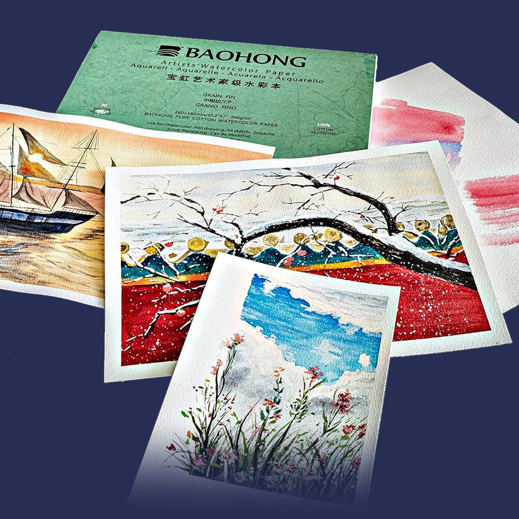 [WE-ARTS] BAOHONG Watercolour paper - ARTIST Grade, COLD PRESS (GREEN PURE) 300gsm