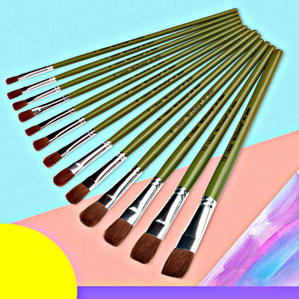 FLAT WOLF Hair Brush Short Handle Painting Brush LG2858 No.1 to No. 12 (Single Pc)