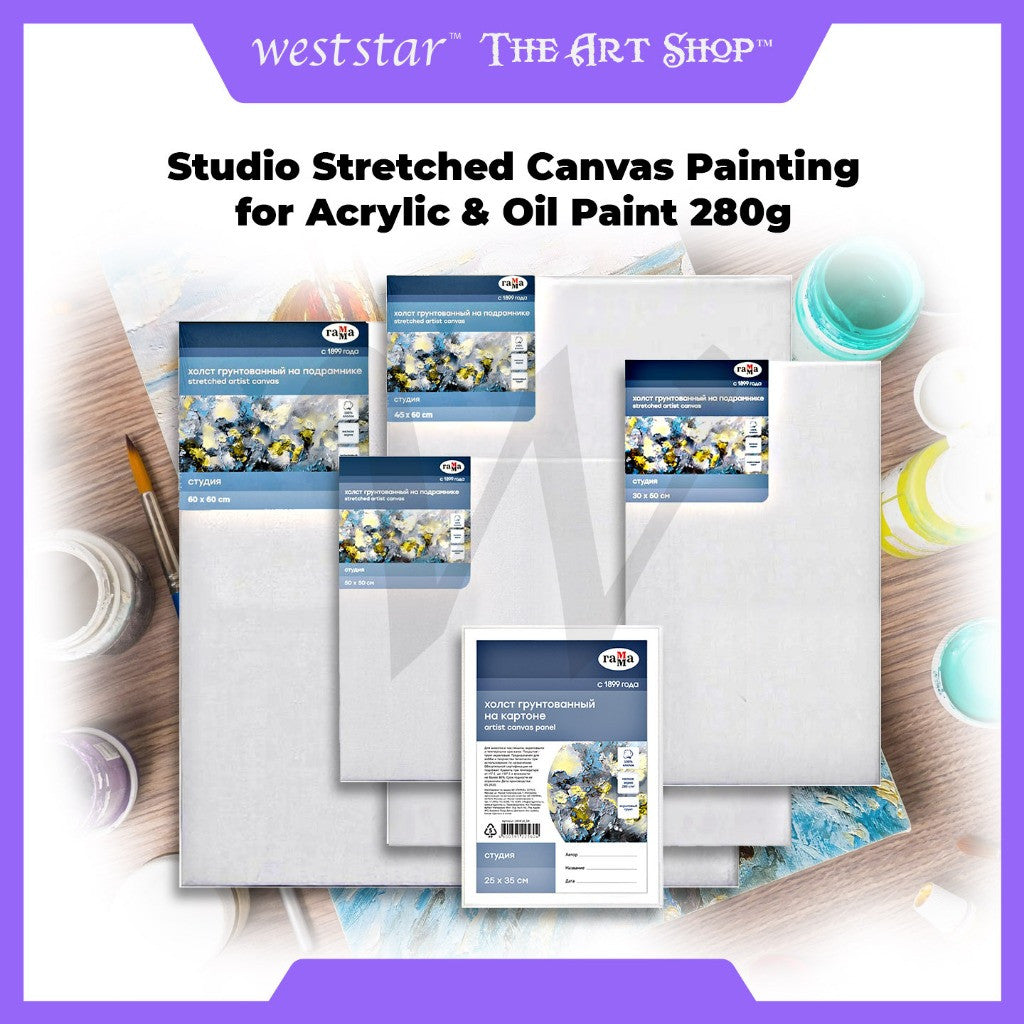 Studio Stretched Canvas Painting Canvas Art for Acrylic & Oil Paint ( 280g ) - CLEARANCE