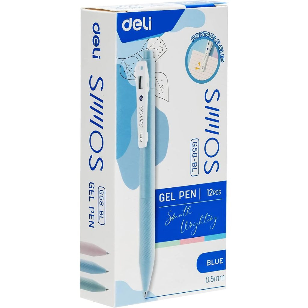 [WETAS] DELI EG58 Gel Pen Comfort Grip Smooth Writing 0.5mm (BLUE / BLACK ) - Single pc