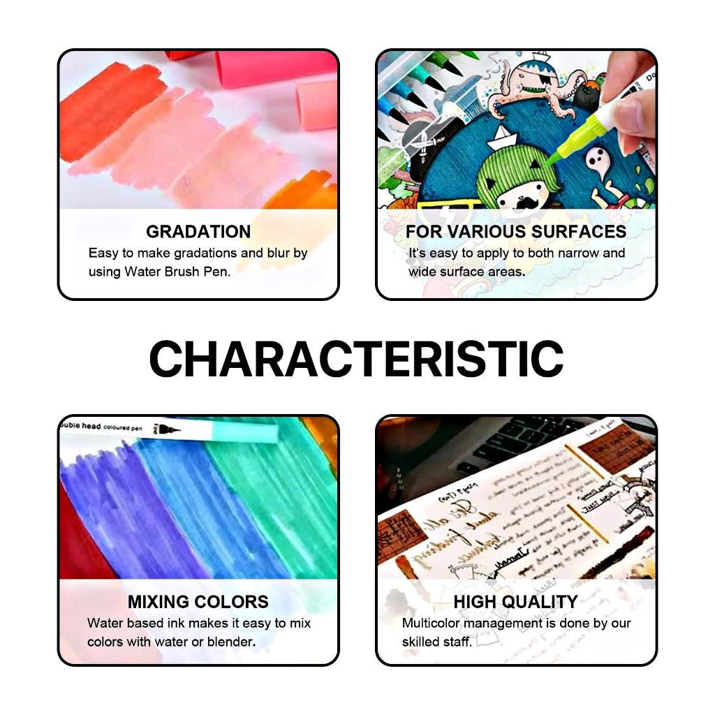 [WETAS] AW-008 Watercolour Marker Dual Tip Brush Pen Set Drawing Art Supplies Marker Pen Set Twin Tip Marker Pen Colour