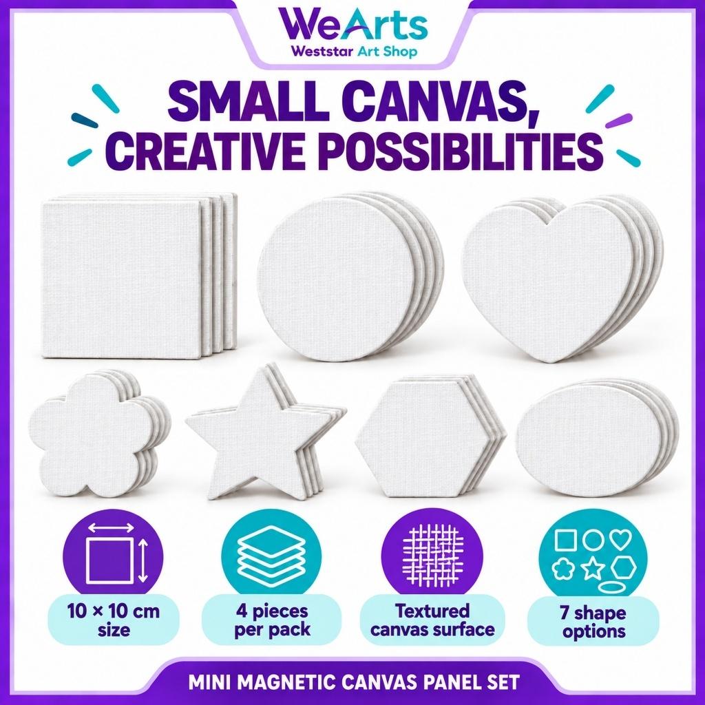[WEARTS] Mini Magnetic Canvas Panel Set 10x10cm 4pcs | 7 Shapes DIY Painting Canvas Fridge Magnet Art Craft for Beginner