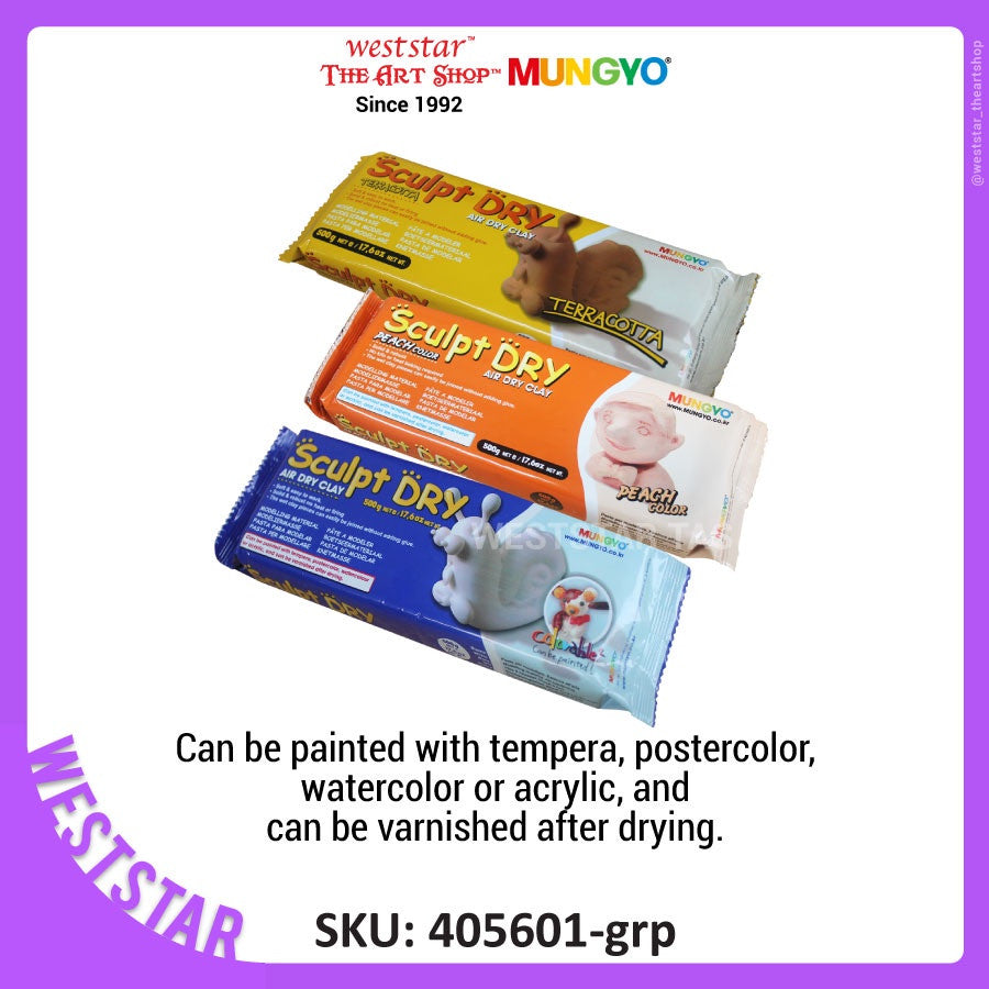 [Weststar TAS] Mungyo Sculpt Dry Clay, Air Hardening Clay (500g) - White, Peach, Terracotta Color