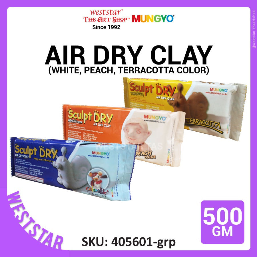 [Weststar TAS] Mungyo Sculpt Dry Clay, Air Hardening Clay (500g) - White, Peach, Terracotta Color