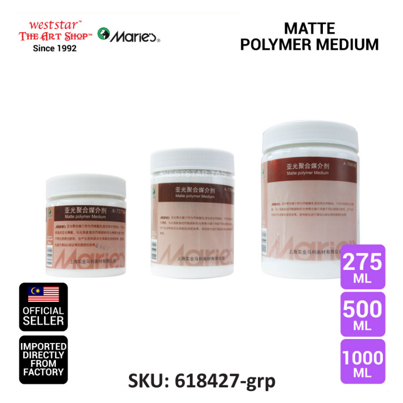 Marie's MATTE Polymer Medium, For Acrylic Color (Coating, Thinning, Reduces Shine)
