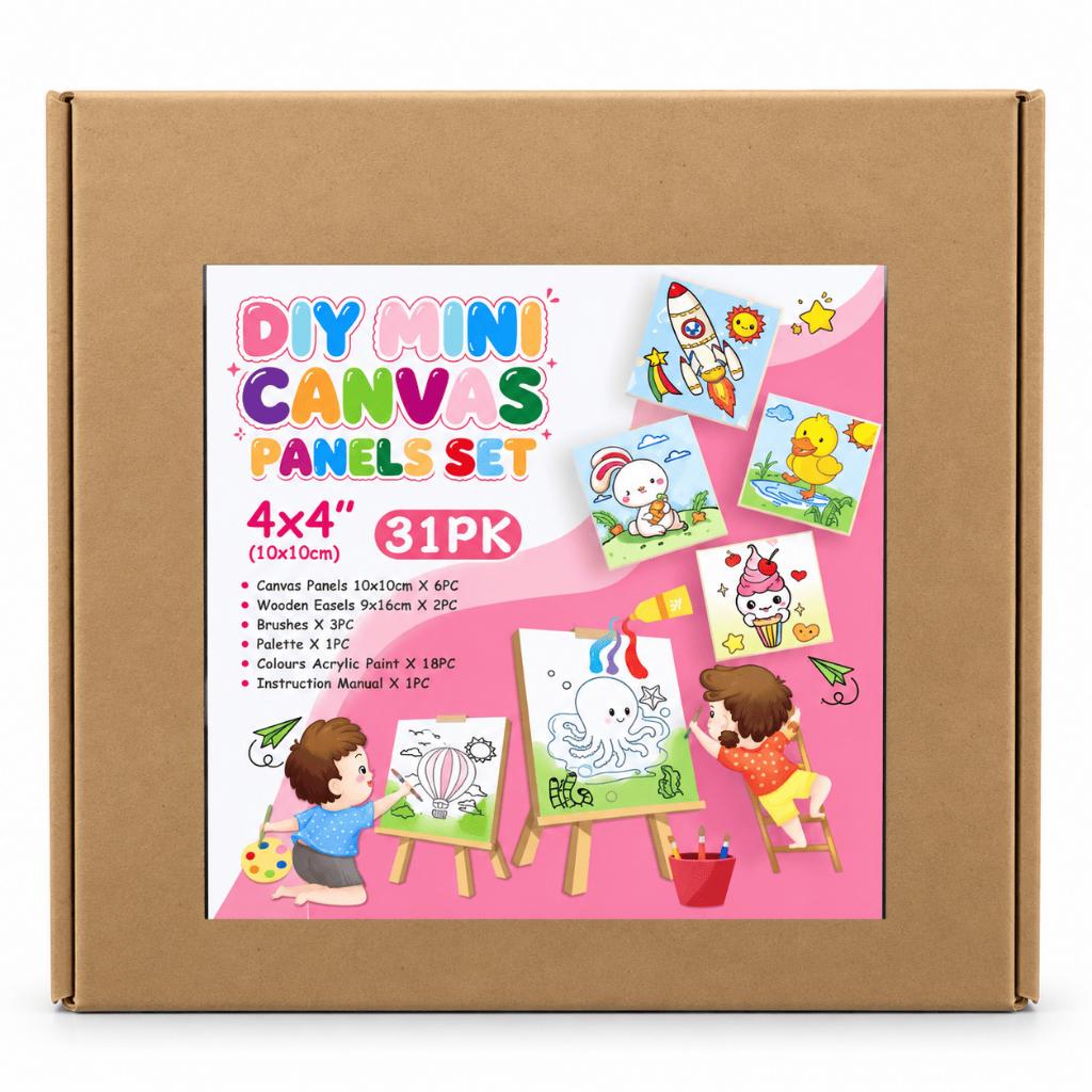 DIY Mini Canvas Painting Set 10x10cm 31pcs | Complete Painting Kit for Beginners, Students & Hobbyists