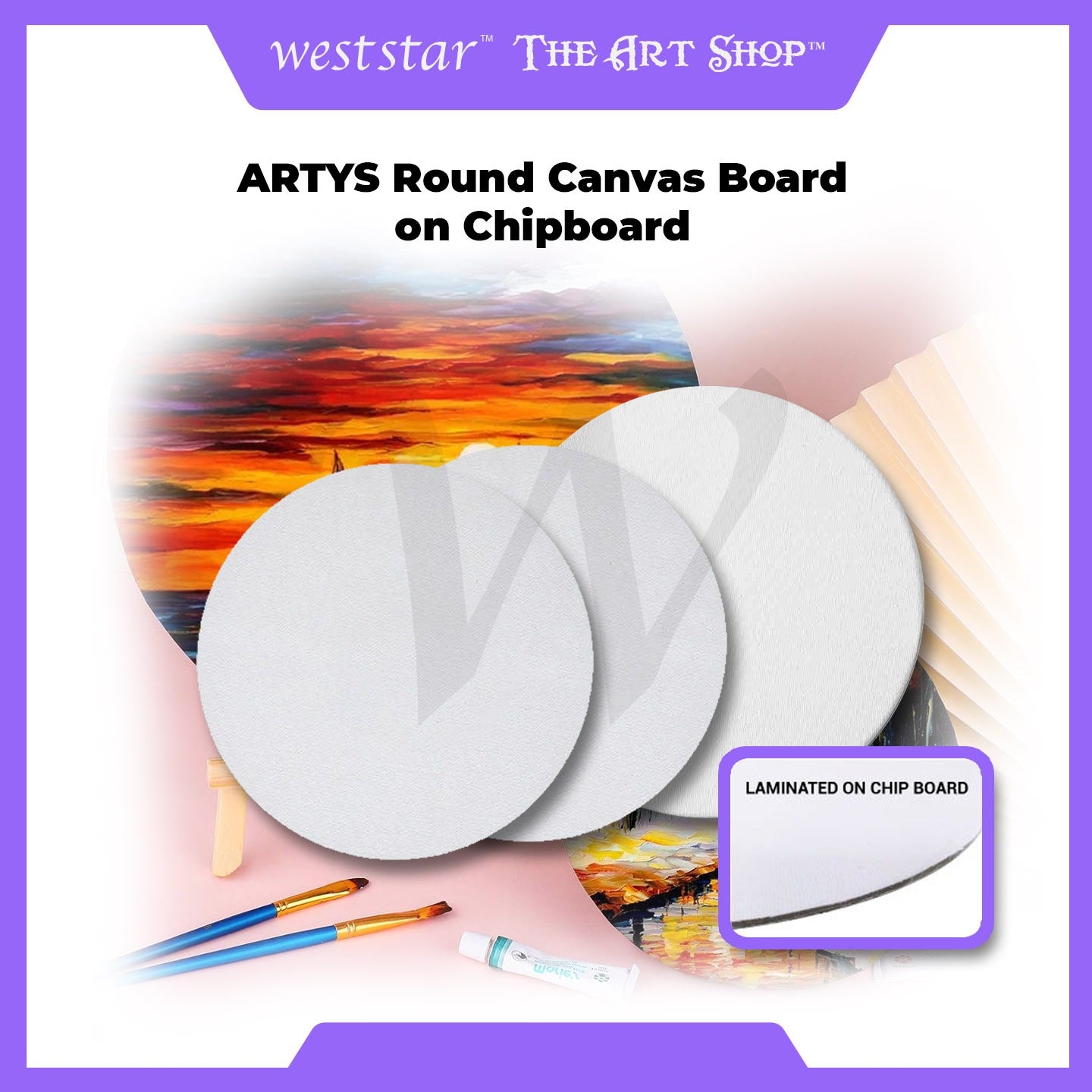 ARTYS Canvas Panel / Canvas Board (ROUND) - For Acrylic / Oil Painting