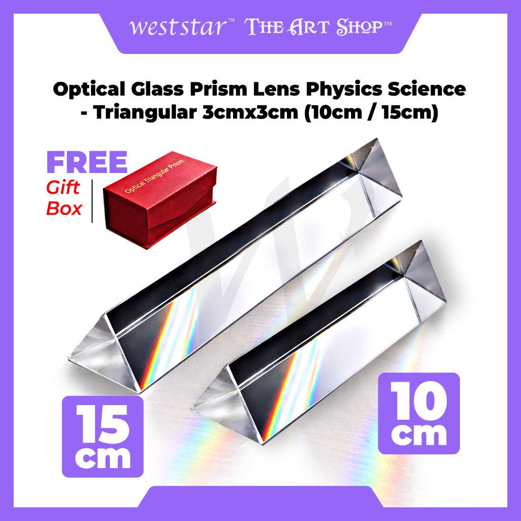 [WE-ARTS] Optical Glass Prism Optical Lens Physics Science Toys - Triangular 3cm*3cm (10cm / 15cm)