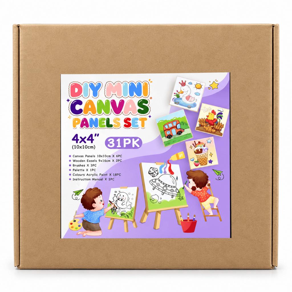 DIY Mini Canvas Painting Set 10x10cm 31pcs | Complete Painting Kit for Beginners, Students & Hobbyists