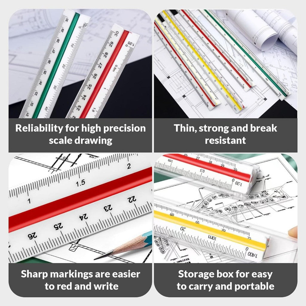 High Precision Scale Ruler Triangle Drawing Scale Ruler A - Metric (1:20/25/50/75/100/125)