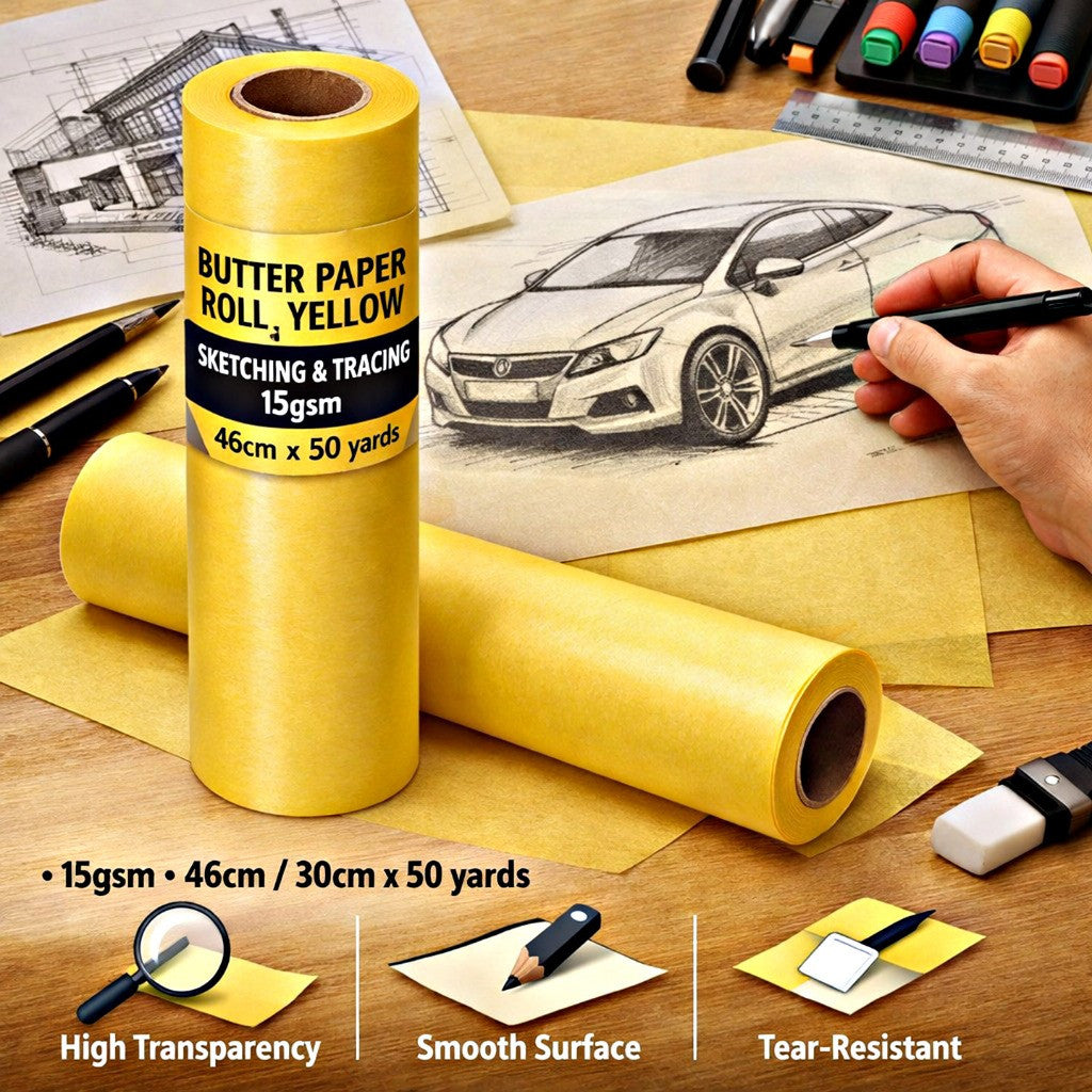 Butter Paper Roll YELLOW  for Sketching & Drawing - 15g  (30cm / 46cm*50 yard )