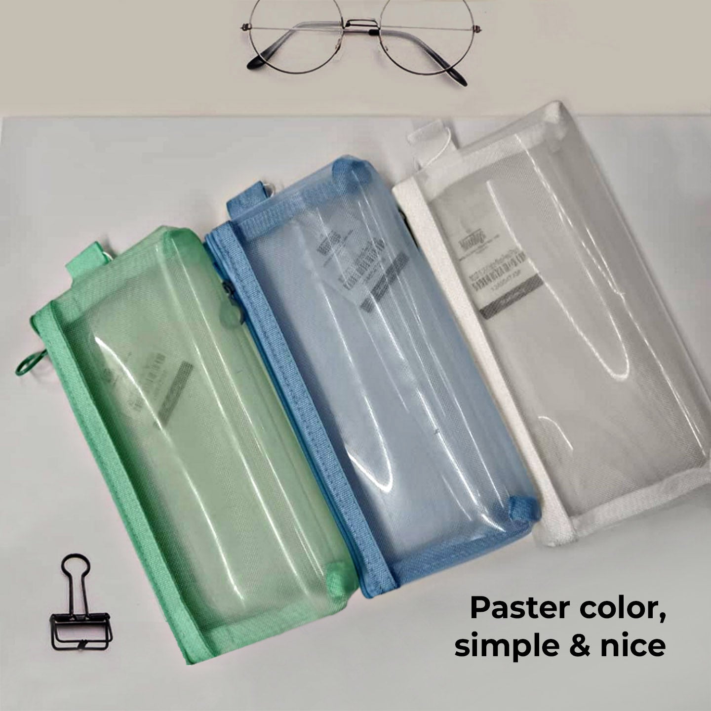 MOOTYS 23-6 Nylon Mesh Pencil Pouch Translucent Mesh Colour Pencil Bag Zip Clear Pencil Case (Colour randomly)