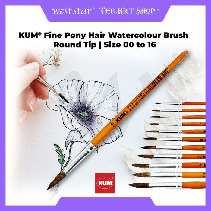 [WE-ARTS] Kum Fine Pony Hair Brush | Size 00–16 | For Students, Artists & Hobbyists