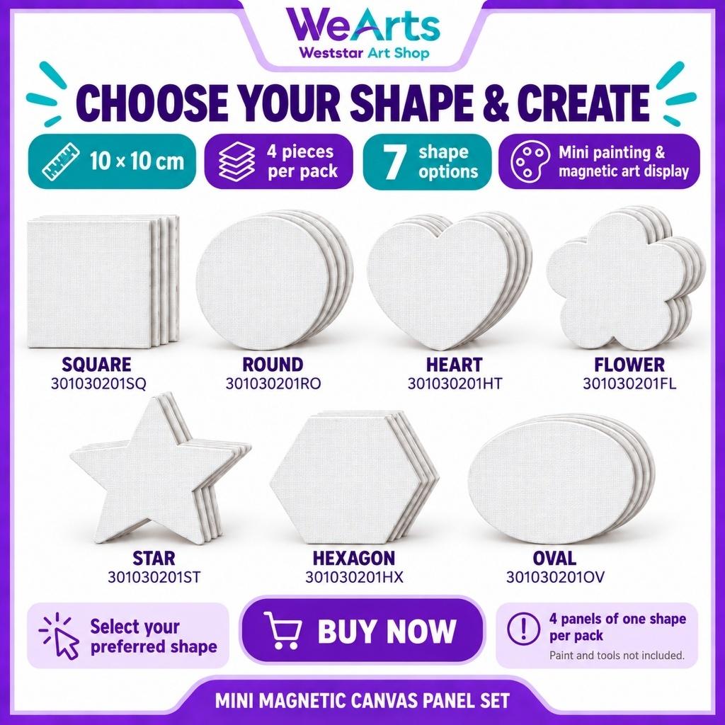 [WEARTS] Mini Magnetic Canvas Panel Set 10x10cm 4pcs | 7 Shapes DIY Painting Canvas Fridge Magnet Art Craft for Beginner