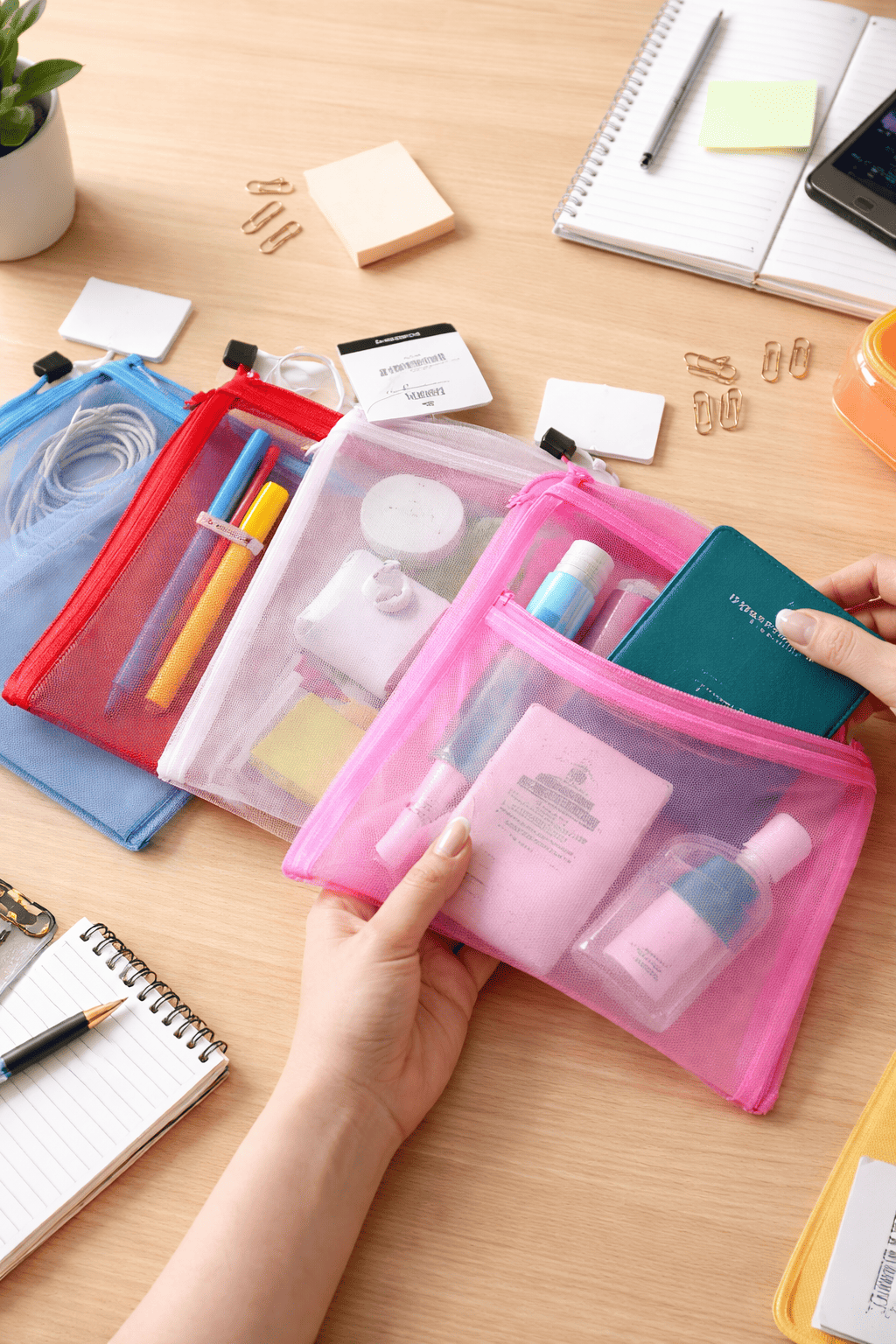 MOOTYS Multi-Purpose Mesh Zipper Document Bag - A6 (1808-1) Transparent A6 Pouch for Pens, Small Documents.