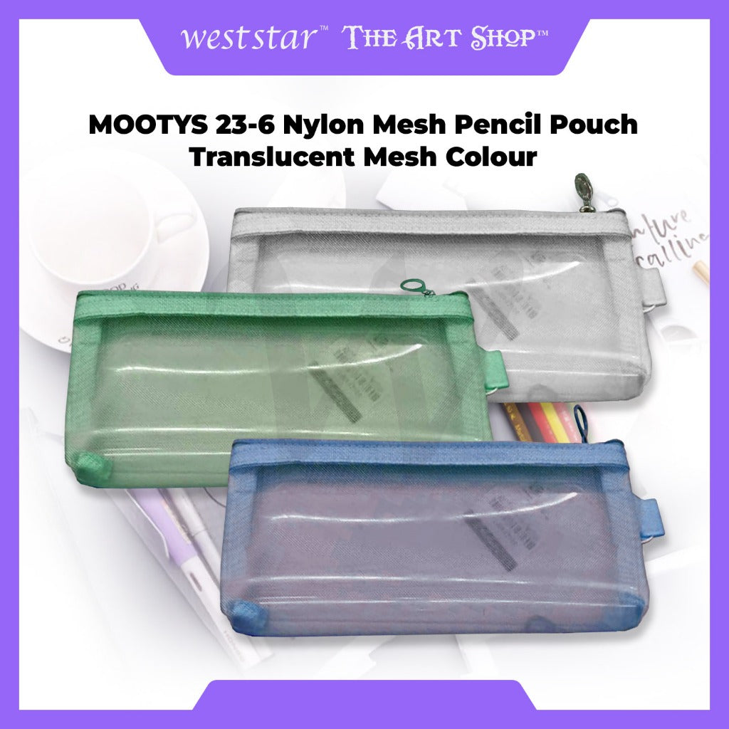 MOOTYS 23-6 Nylon Mesh Pencil Pouch Translucent Mesh Colour Pencil Bag Zip Clear Pencil Case (Colour randomly)