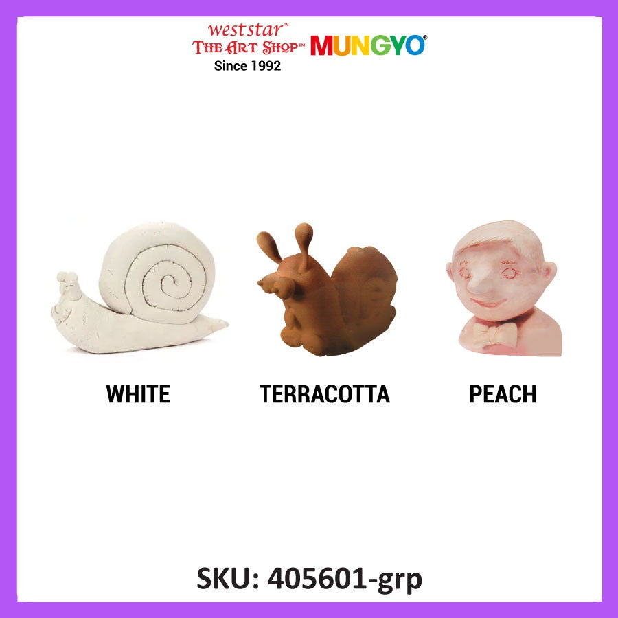 [Weststar TAS] Mungyo Sculpt Dry Clay, Air Hardening Clay (500g) - White, Peach, Terracotta Color