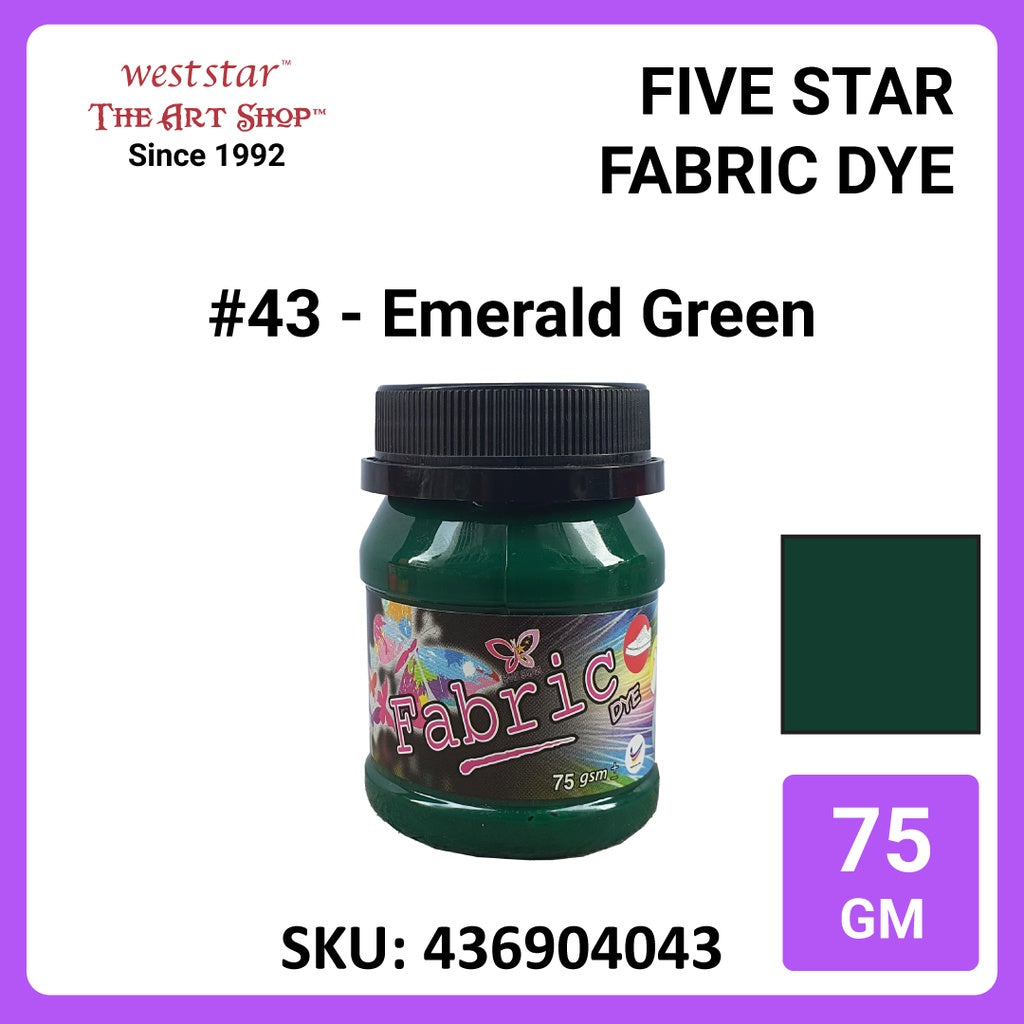 Five Star Fabric Dye 75gm - Standard Color | Clothes DIY Stationery Paint Dye Shirt Batik Fashion Design Office Colouring Colour Tie-Dye Stamping Textiles