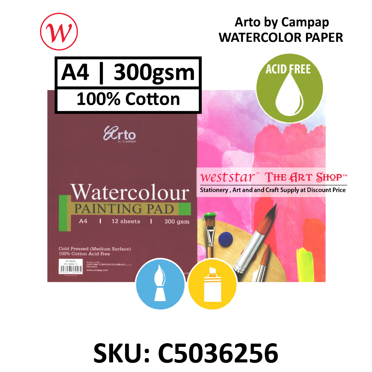 A4 Arto by Campap Watercolour Pad (100% Cellulose / 100% Cotton)