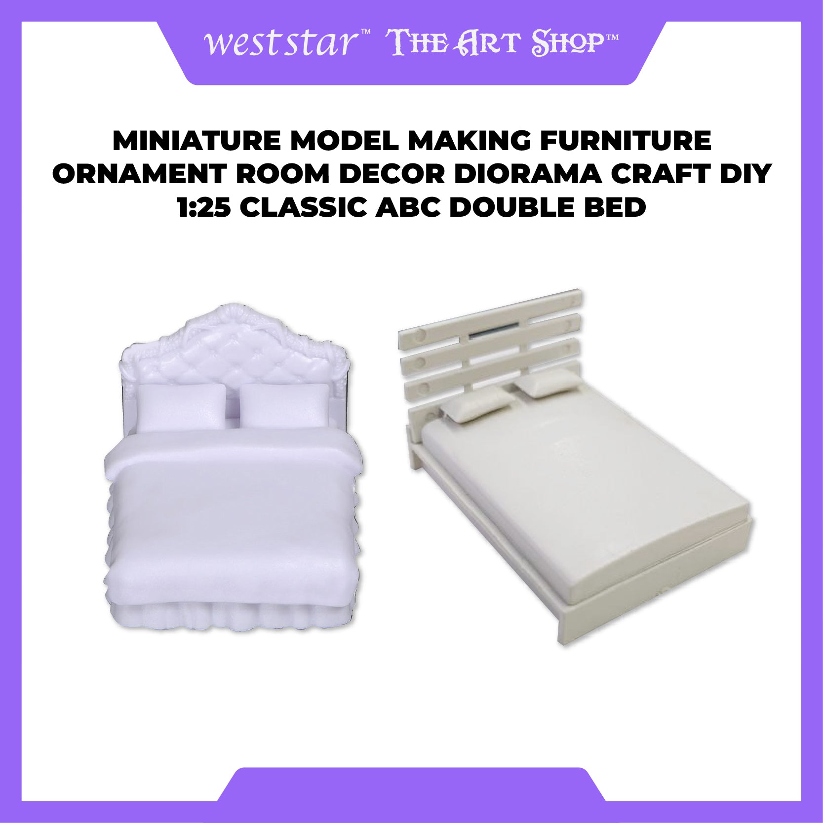 [WESTSTAR] Miniature Model Making Furniture Ornament Room Decor Diorama Craft DIY 1:25 Classic ABC Double Bed