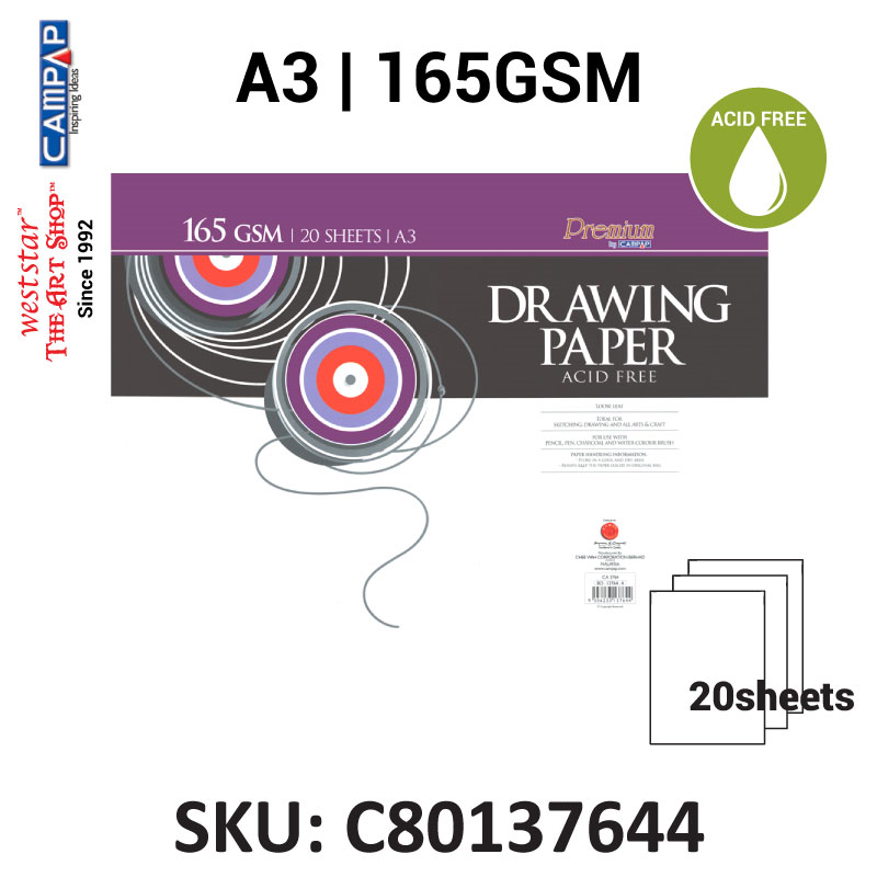 Campap A3 Drawing Paper (20sheets) 135gsm, 165gsm, 200gsm