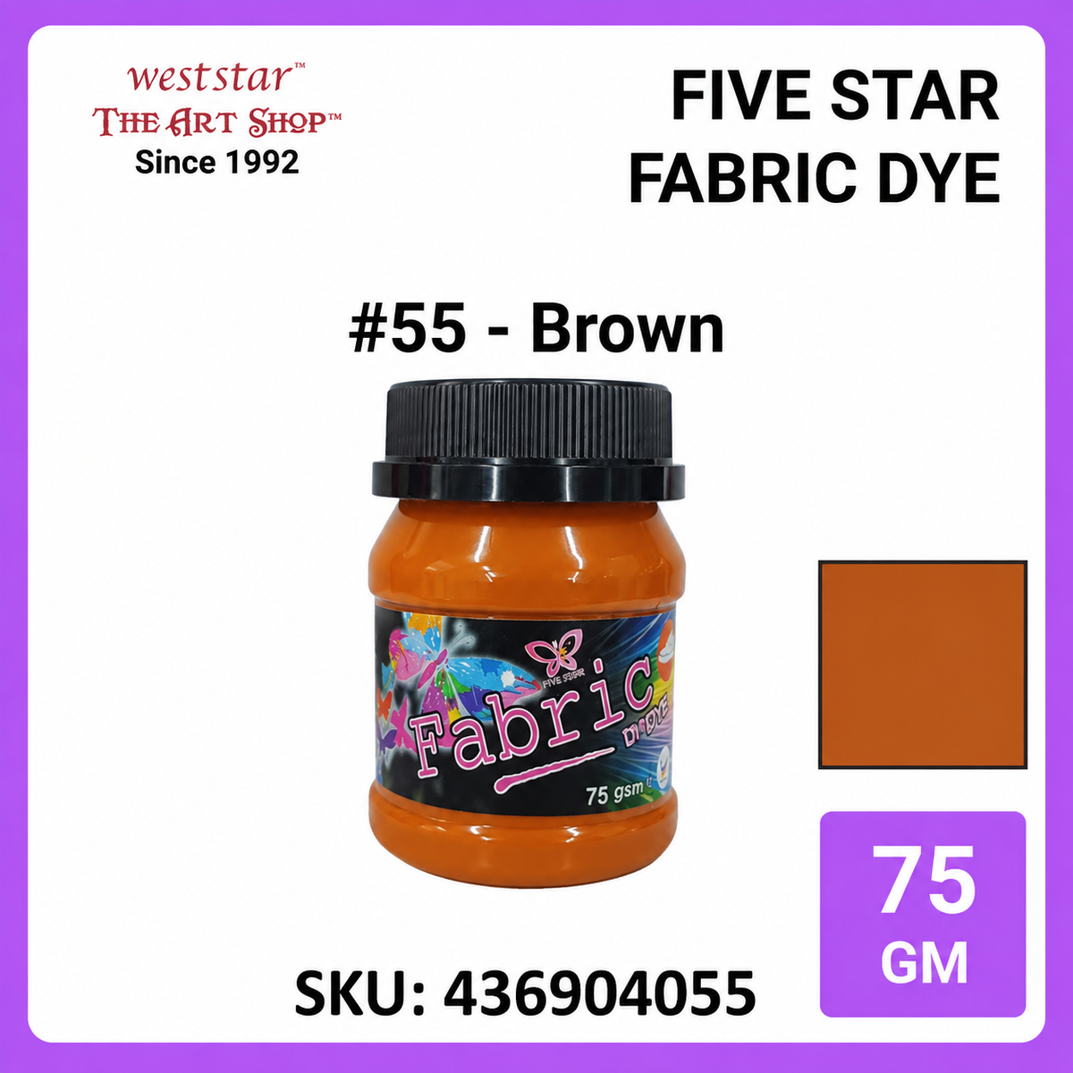 Five Star Fabric Dye 75gm - Standard Color | Clothes DIY Stationery Paint Dye Shirt Batik Fashion Design Office Colouring Colour Tie-Dye Stamping Textiles