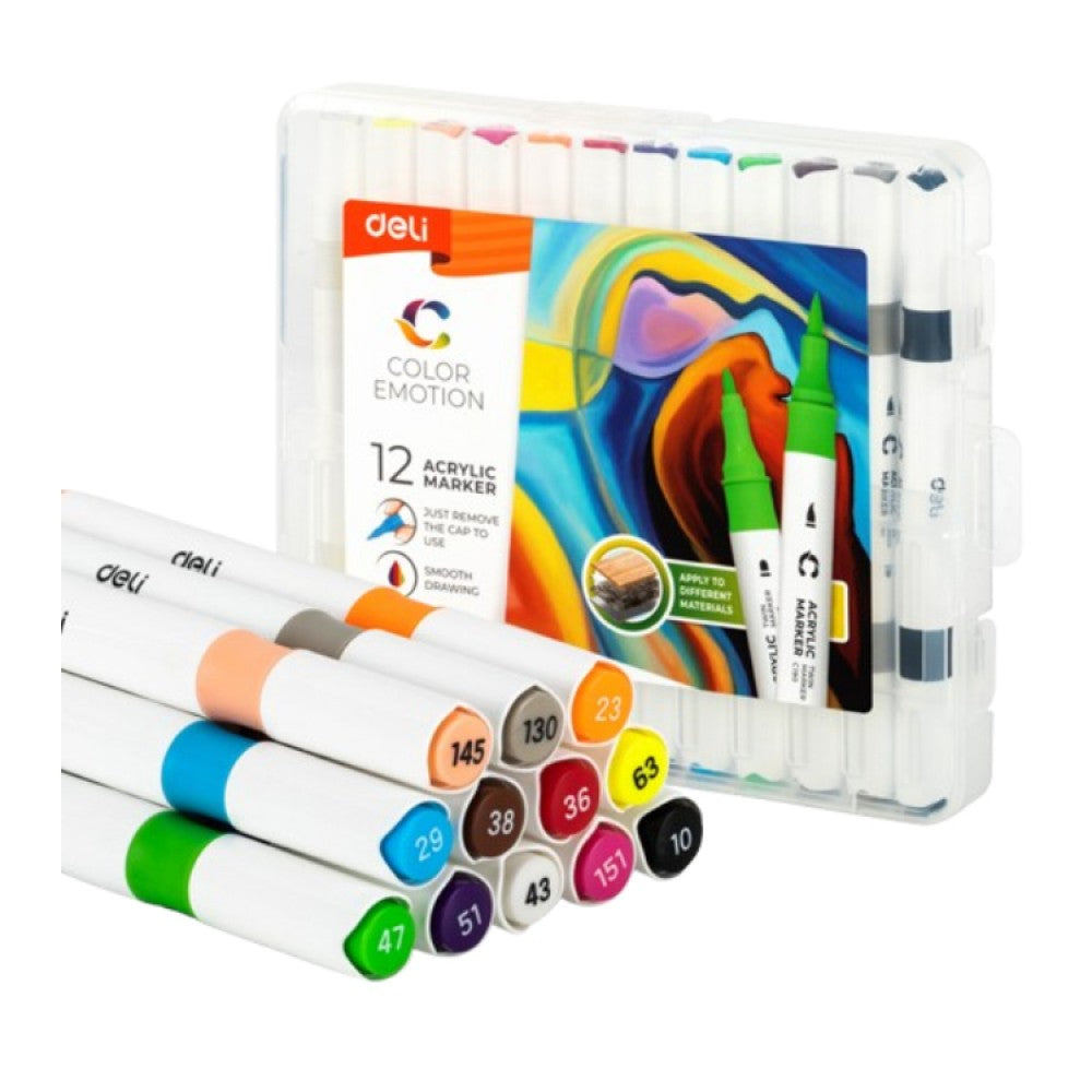 [WETAS] DELI COLOR EMOTION TWIN TIP ACRYLIC MARKER 12 / 24 / 36 COLOURS EC190