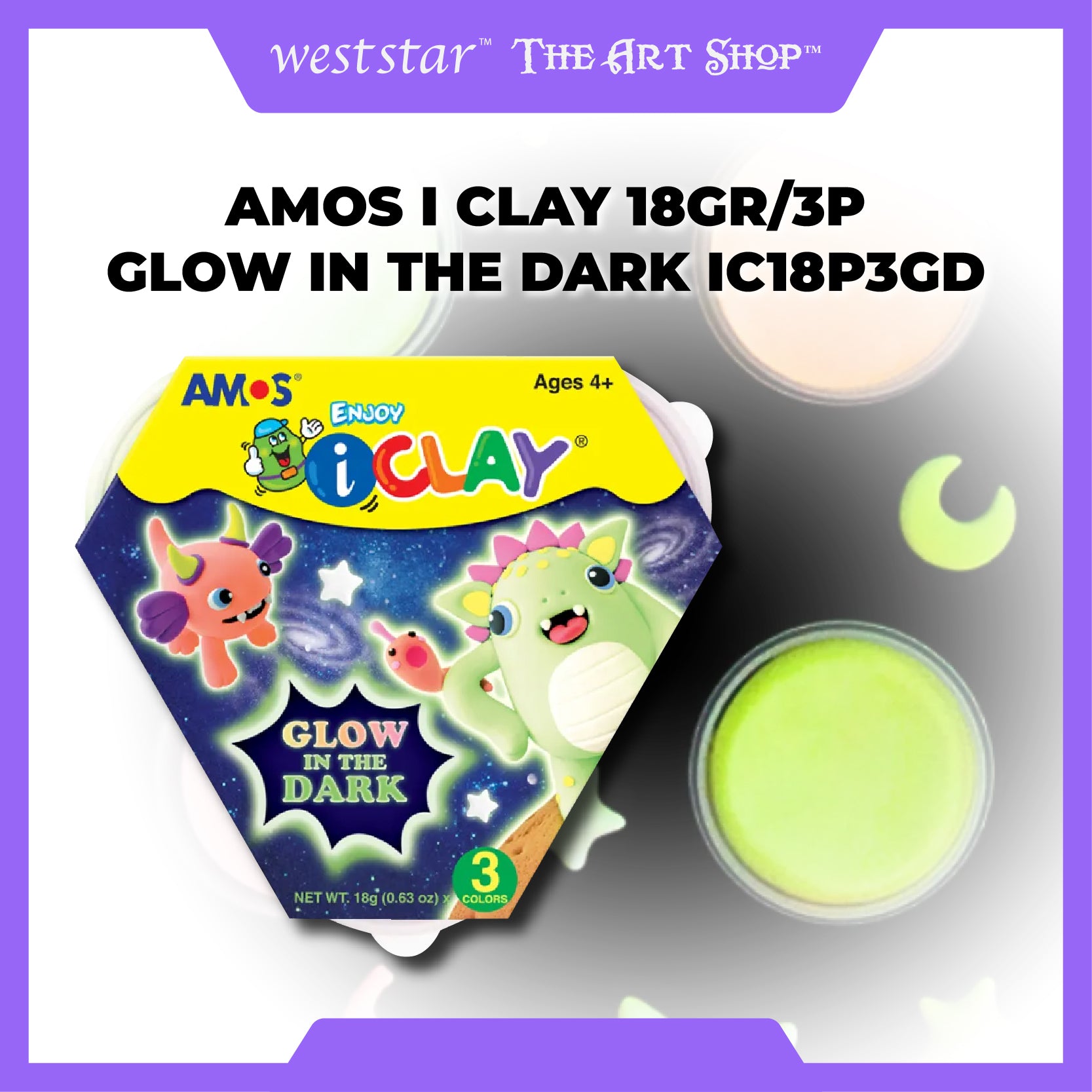 [WESTSTAR] AMOS I CLAY 18GR/3P Glow In The Dark IC18P3GD