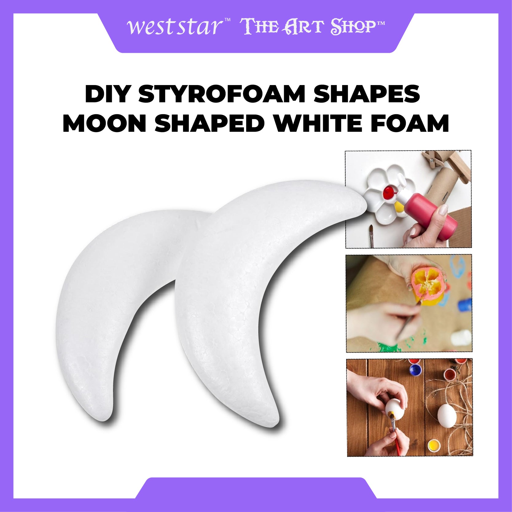 [WESTSTAR] DIY Styrofoam Shapes Moon Shaped White Foam Crafts Moon Shape Polystyrene Modelling Craft for Party