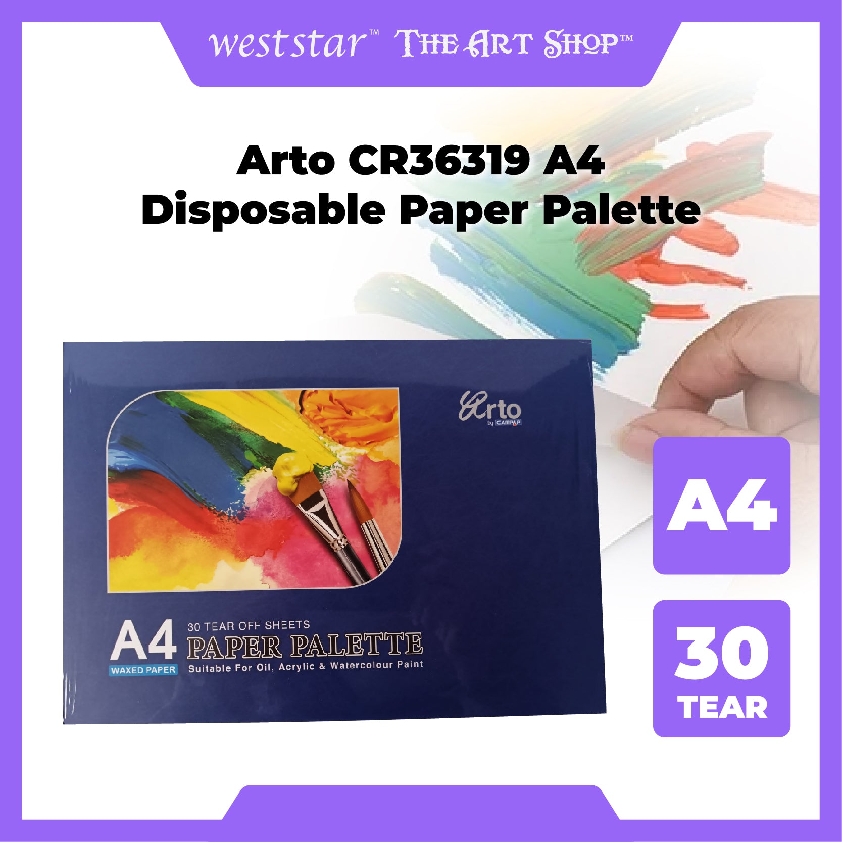 [WESTSTAR] Arto CR36319 A4 Disposable Paper Palette For Oil Paint/Watercolour/Acrylic/Gouache /Tear-off Paper Palette