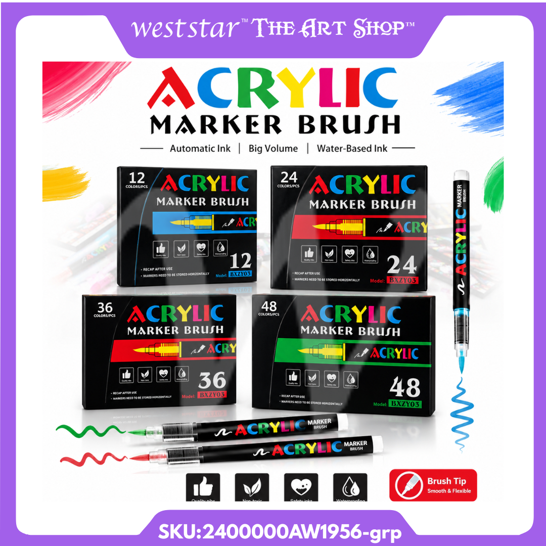 [WETAS] AW1956 Acrylic Brush Marker Set Acrylic Marker Set  (12 / 24 / 36 / 48 Colours)