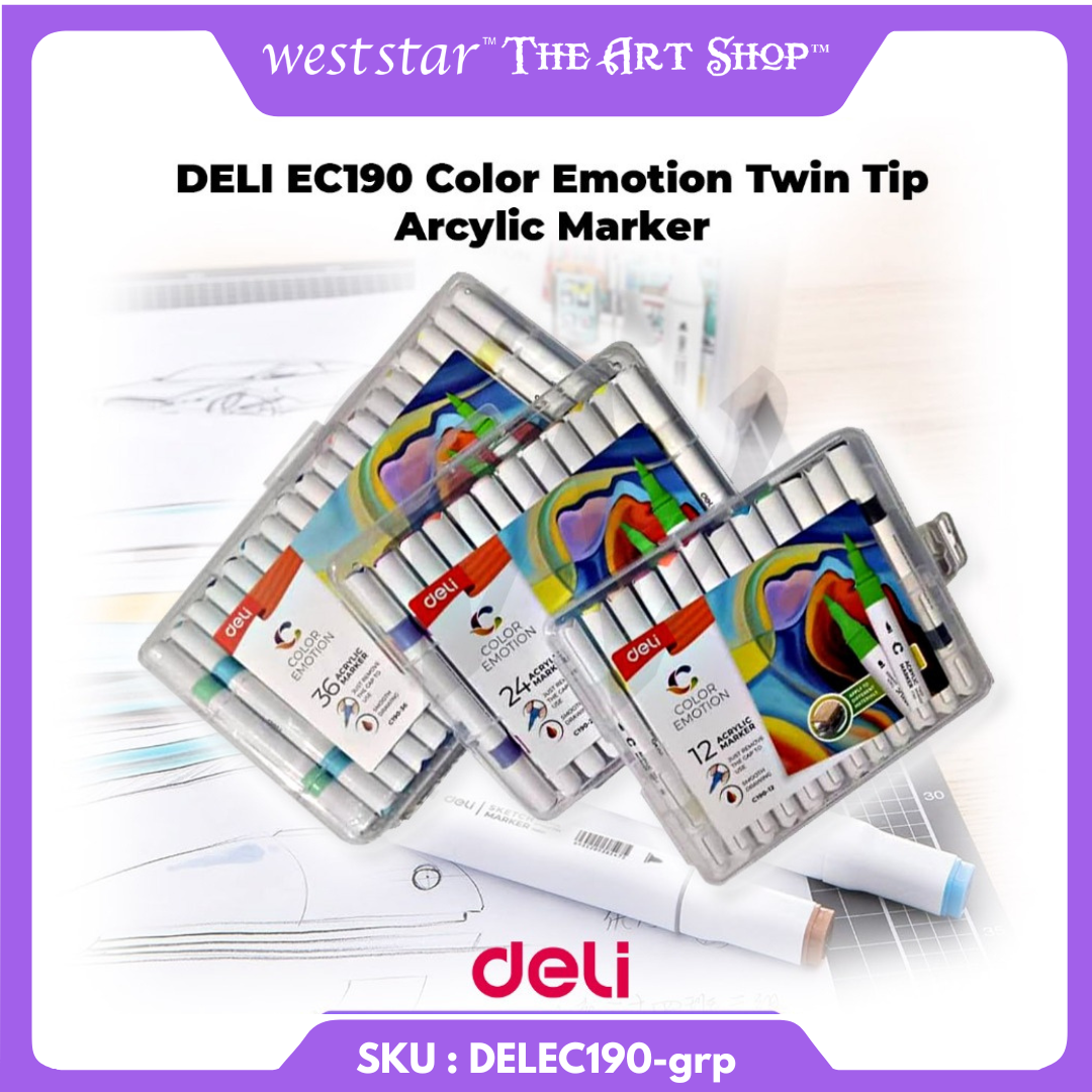 [WETAS] DELI COLOR EMOTION TWIN TIP ACRYLIC MARKER 12 / 24 / 36 COLOURS EC190