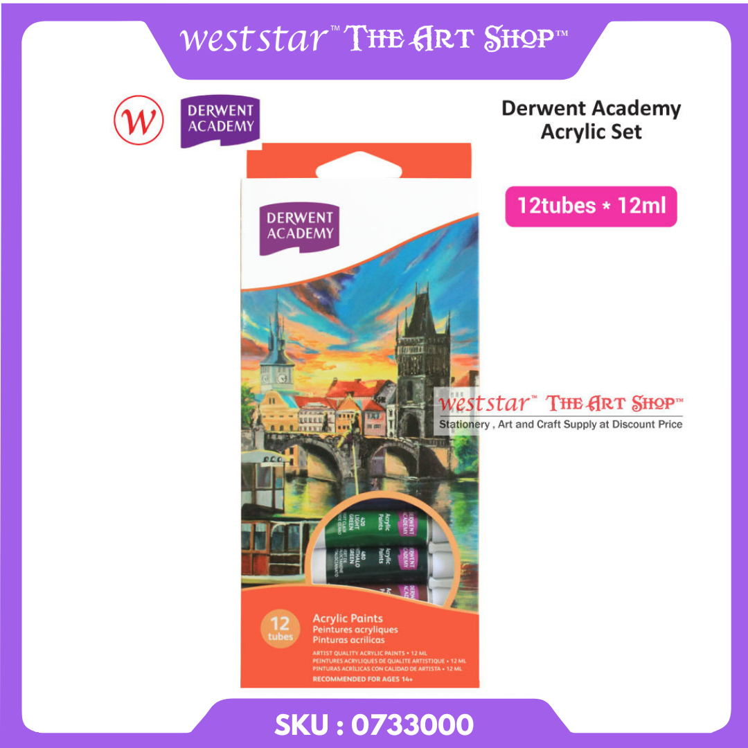 Derwent Academy Acrylic Paints Set Acrylic Colour for Painting R33000 (12ml) 12colors