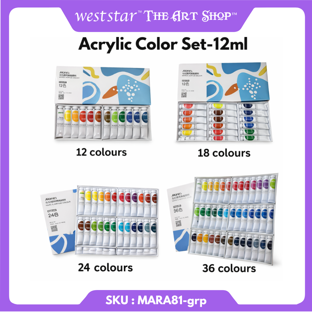 Marie’s Acrylic Colour Set (12ml) 12 / 18 / 24 / 36 Colours