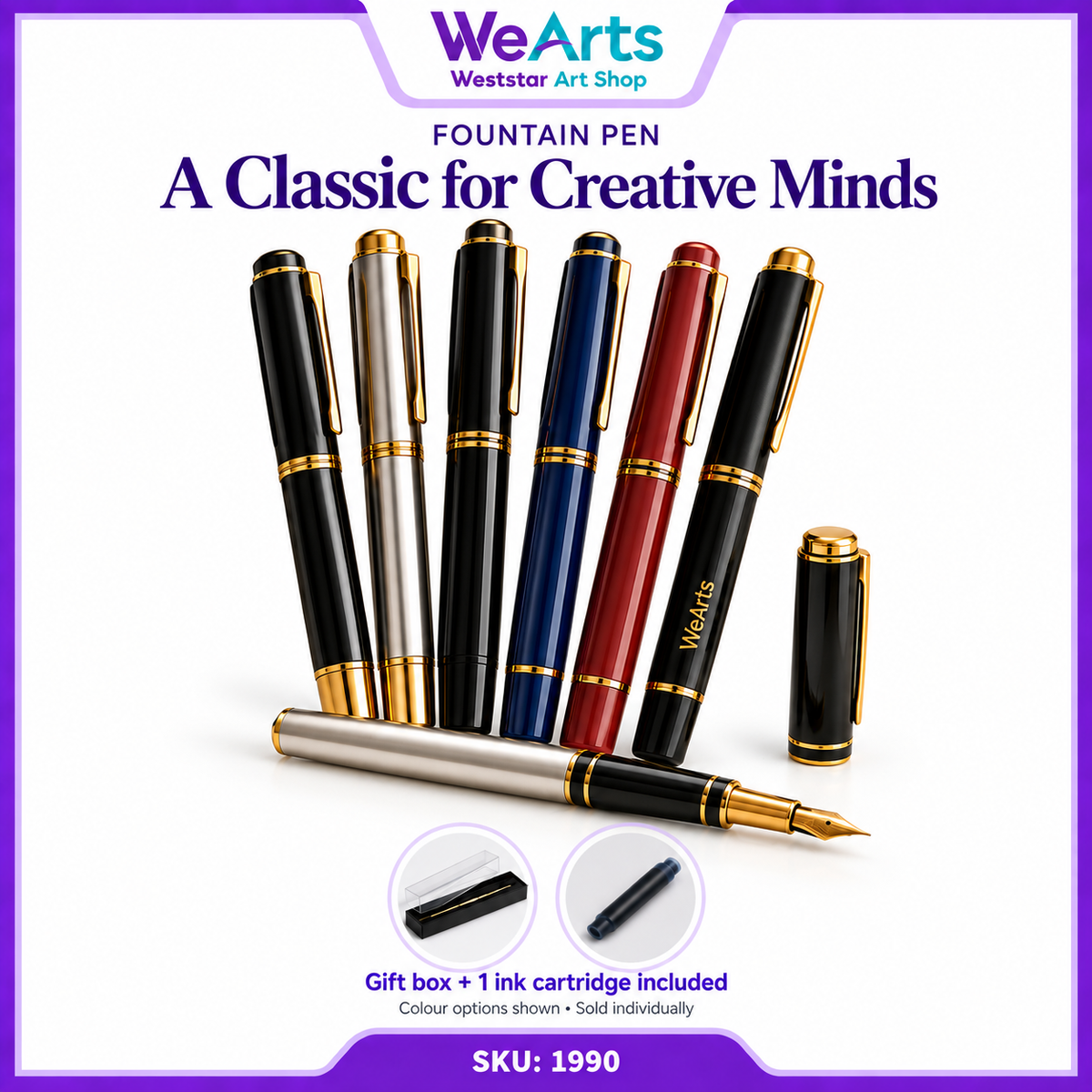 WEARTS Classic Fountain Pen | Elegant Writing Pen with Gift Box & Ink Cartridge