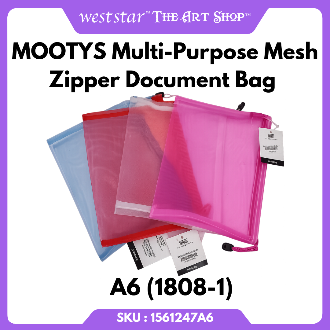 MOOTYS Multi-Purpose Mesh Zipper Document Bag - A6 (1808-1) Transparent A6 Pouch for Pens, Small Documents.