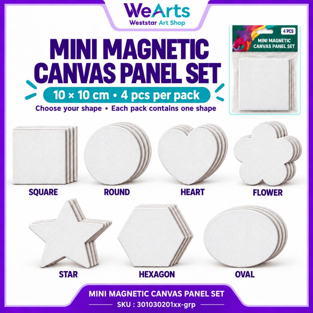 [WEARTS] Mini Magnetic Canvas Panel Set 10x10cm 4pcs | 7 Shapes DIY Painting Canvas Fridge Magnet Art Craft for Beginner