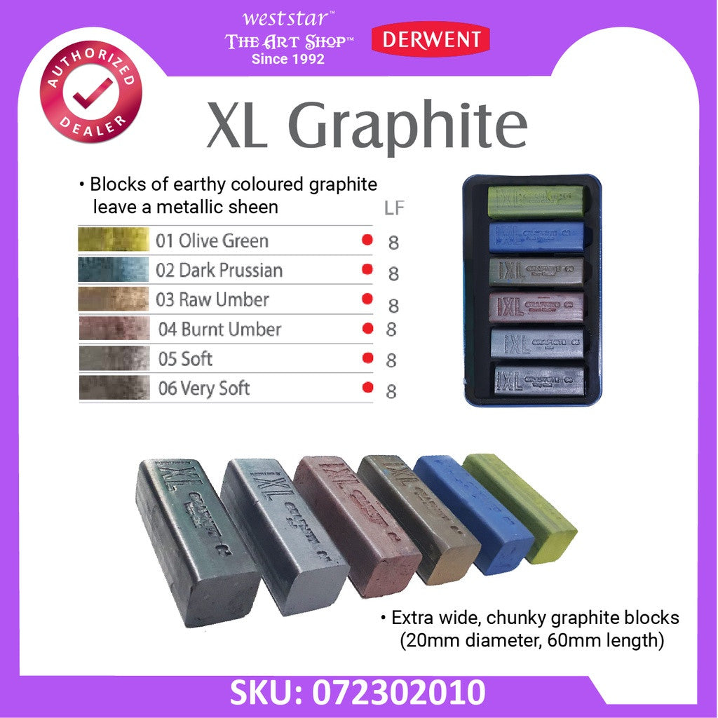 [WETAS] Derwent XL Graphite Blocks Tins For Drawing and Sketching (6 Colors)