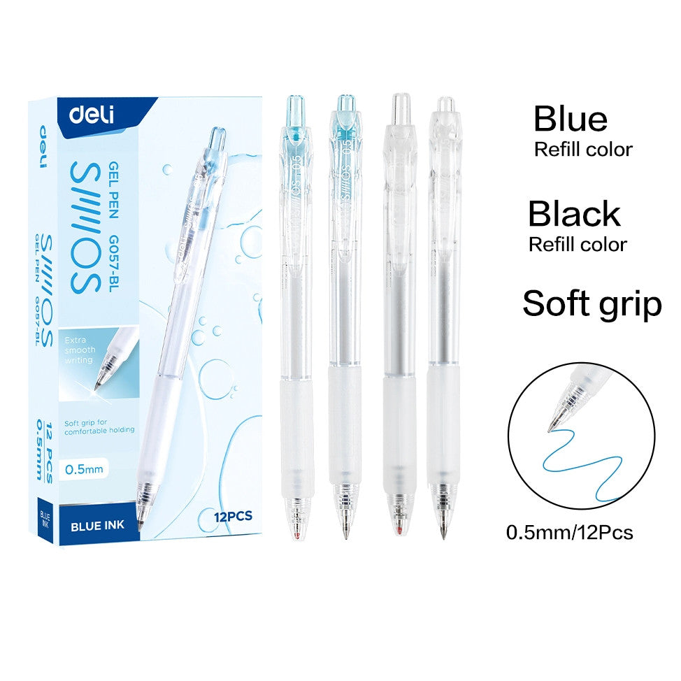 [WETAS] DELI EG057 Gel Pen 0.5mm (BLUE / BLACK ) - Single pc