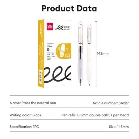 [WETAS] Deli SA227 Gel Pen Quick-Dry Brush Press Gel Pen 0.5mm BLACK - Single pc