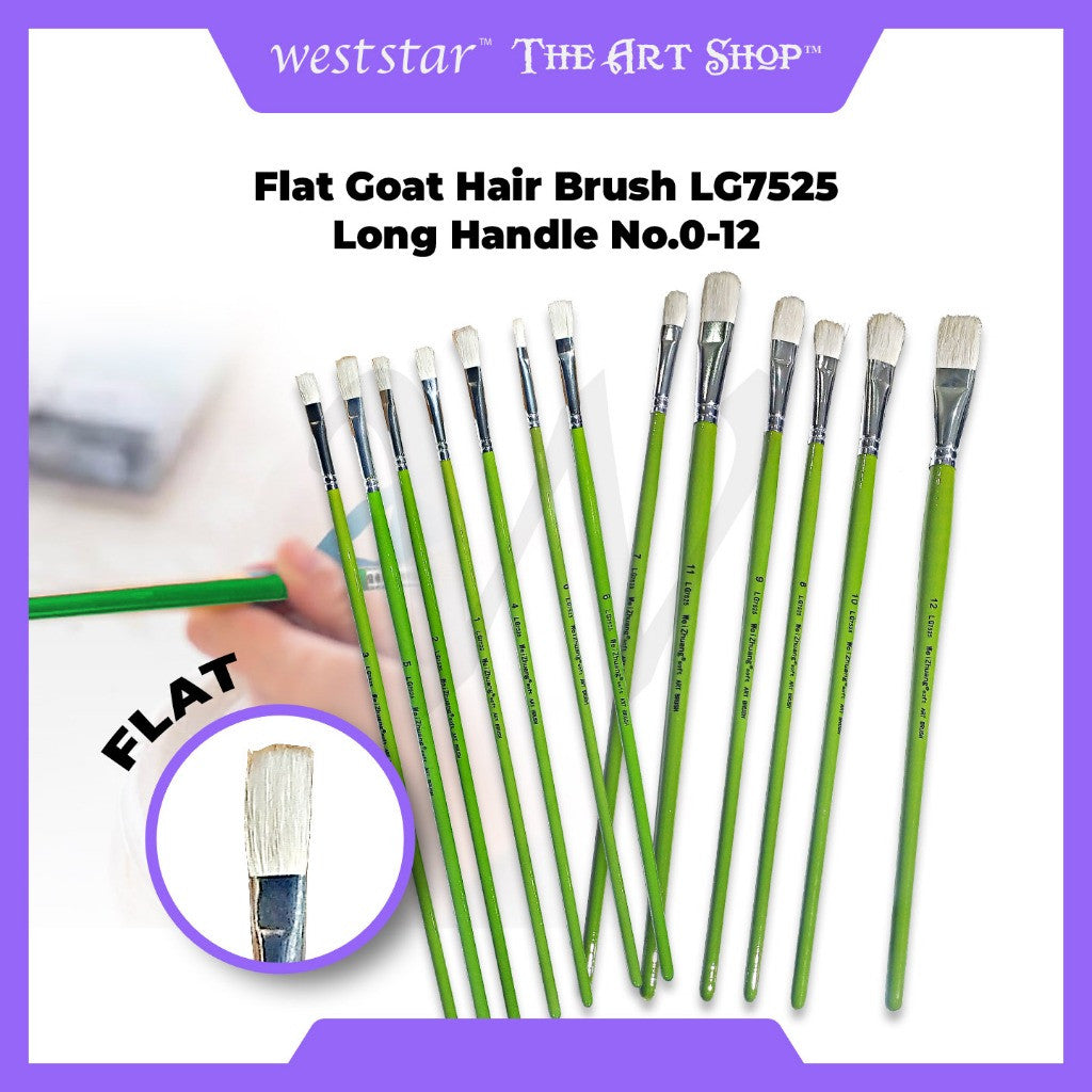 [WE-ARTS] Flat Goat Hair Brush LG7525 Long Handle - No.0 to 12