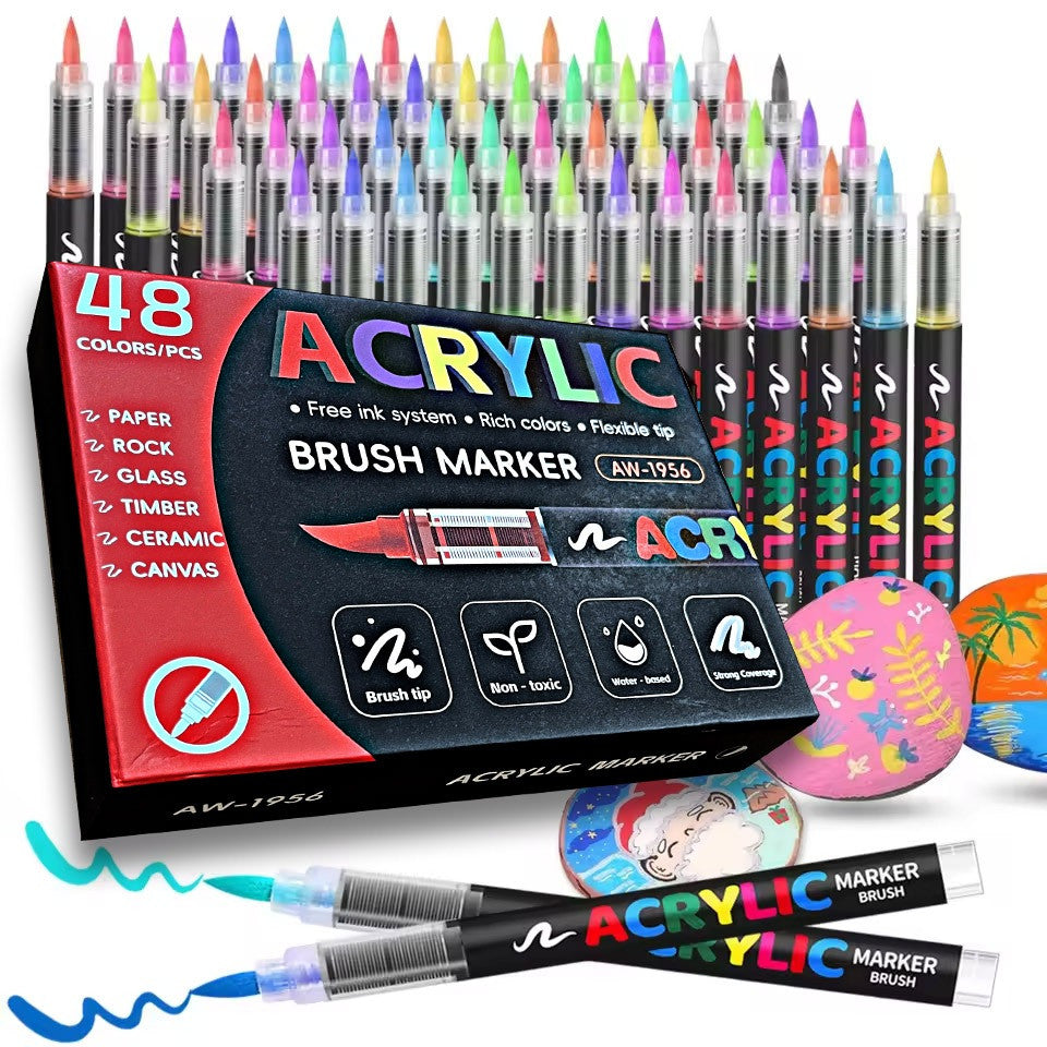 [WETAS] AW1956 Acrylic Brush Marker Set Acrylic Marker Set  (12 / 24 / 36 / 48 Colours)