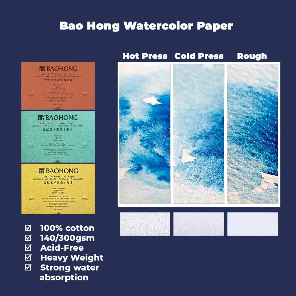 [WE-ARTS] BAOHONG Watercolour paper - ARTIST Grade, COLD PRESS (GREEN PURE) 300gsm